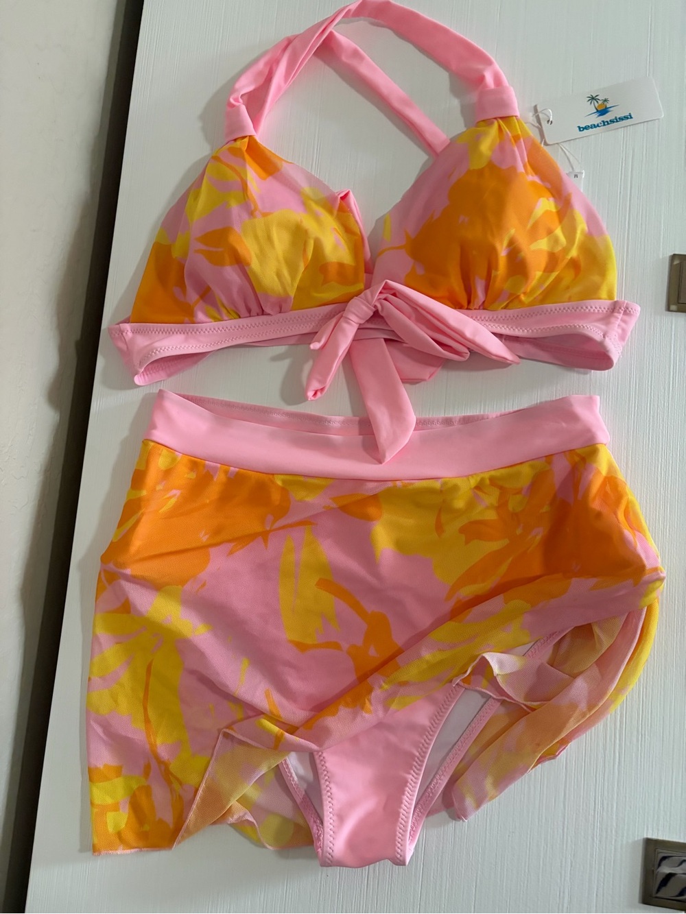 ☀️🌸NWT🌸☀️BeachSissi Floral Halter Top & High-Waist Bikini Sarong Skirt Set☀️🌸